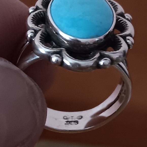 925 Silver Double Band Turquoise Ring - Picture 11 of 13